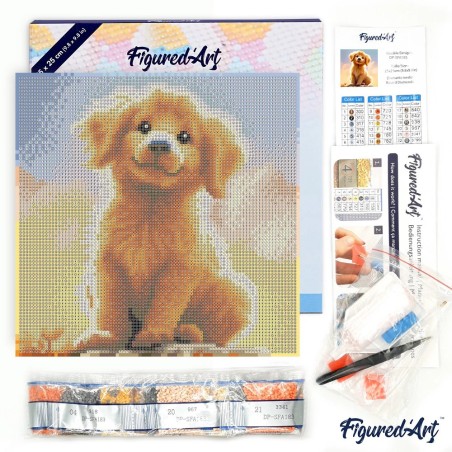 Figured'Art Cucciolo Golden Retriever kit diamond painting tela 25x25 cm DP-SFA185-Y