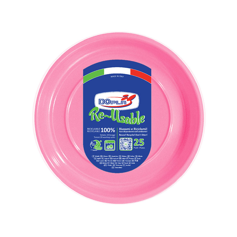 Dopla piatti piani in plastica riutilizzabili Ø 22 cm rosa – 25 pezzi Dopla piatti piani in plastica riutilizzabili Ø 22 cm rosa – 25 pezzi