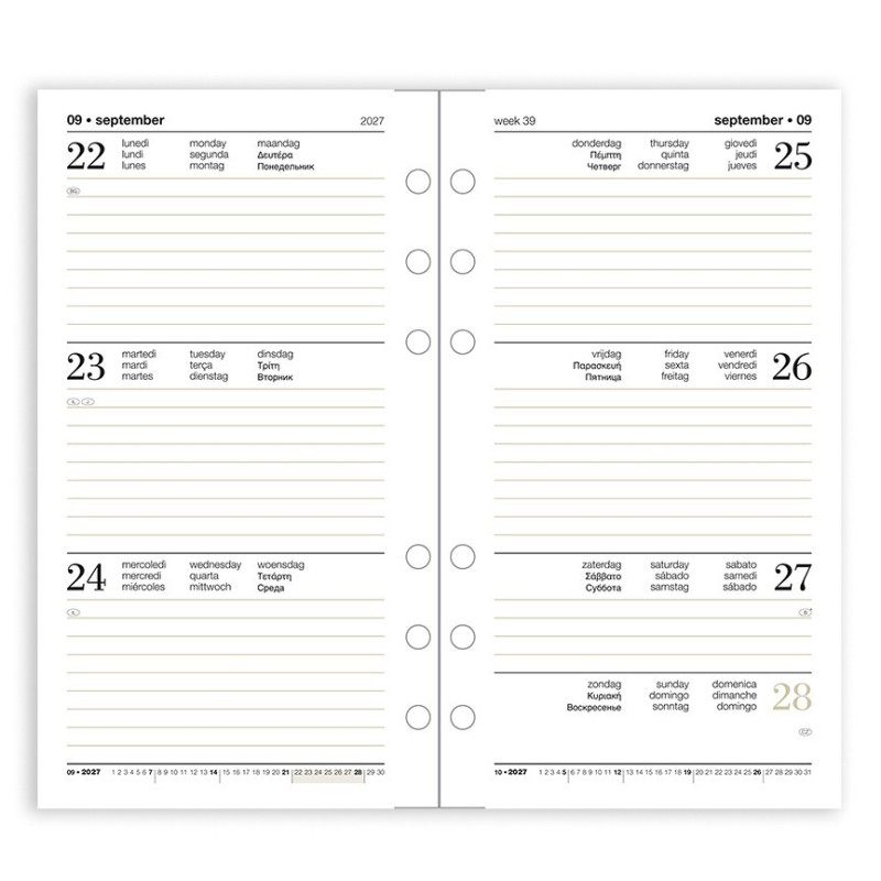 Ricambio agenda 2027 settimanale 9,5x17 cm per organizer ad anelli Ricambio agenda 2027 settimanale 9,5x17 cm per organizer ad anelli