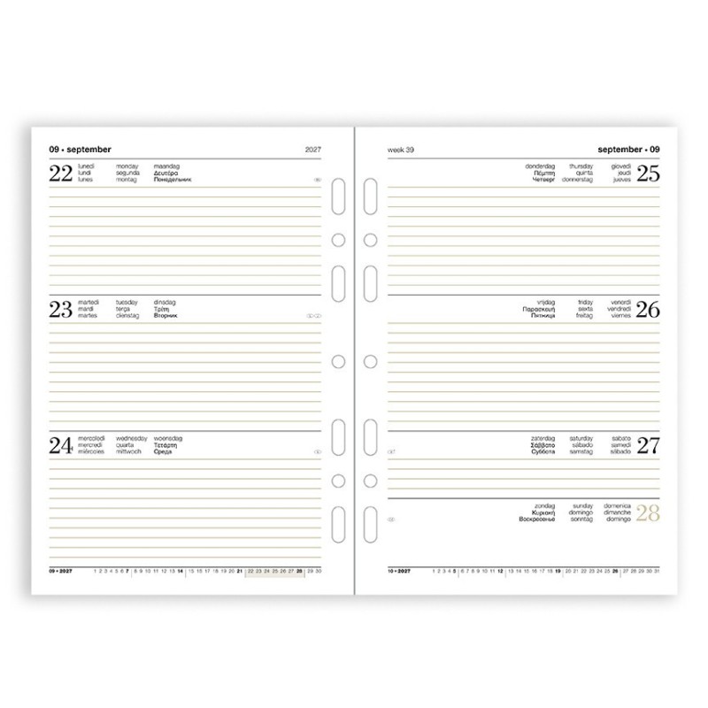 Ricambio agenda 2027 settimanale 14,5x21 cm per organizer ad anelli Ricambio agenda 2027 settimanale 14,5x21 cm per organizer ad anelli