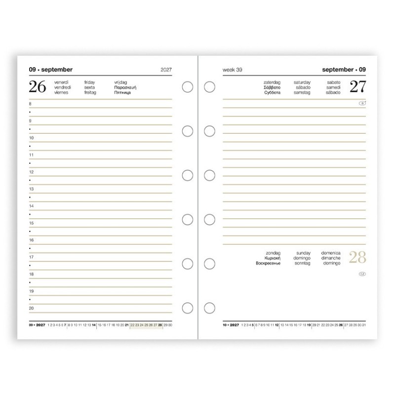 Ricambio agenda 2027 giornaliera 7,8x12,3 cm per organizer ad anelli Ricambio agenda 2027 giornaliera 7,8x12,3 cm per organizer ad anelli