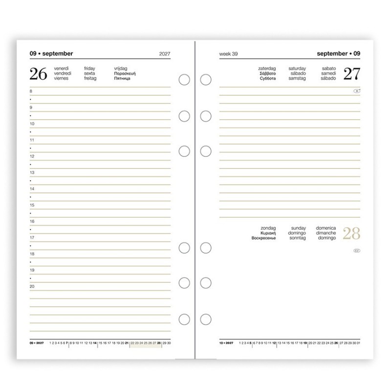 Ricambio agenda 2027 giornaliera 9,5x17 cm per organizer ad anelli