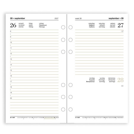 Ricambio agenda 2027 giornaliera 9,5x17 cm per organizer ad
