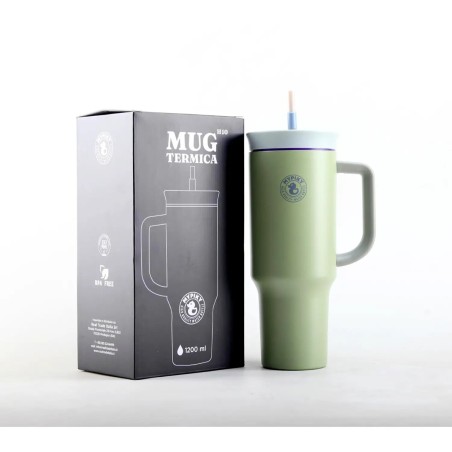 Mypiky mug termica 1200 ml con cannuccia salvia