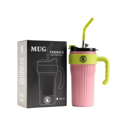 Mypiky mug termica 860 ml in acciaio con cannuccia rosa
