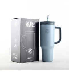 Mypiky mug termica 1200 ml con cannuccia grigia
