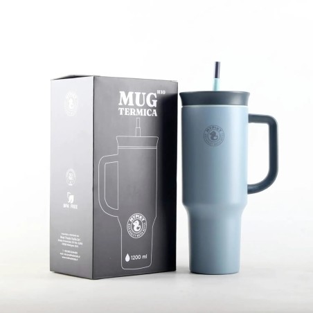 Mypiky mug termica 1200 ml con cannuccia grigia