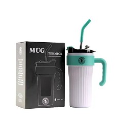 Mypiky mug termica 860 ml in acciaio con cannuccia bianca