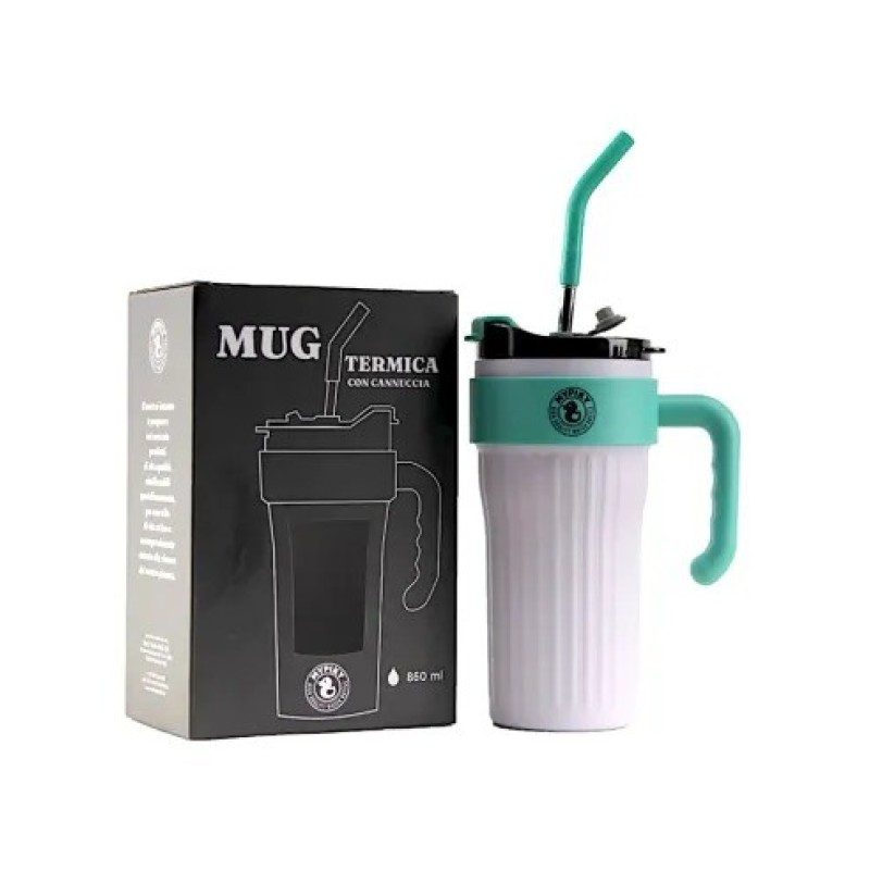 Mypiky mug termica 860 ml in acciaio con cannuccia bianca Mypiky mug termica 860 ml in acciaio con cannuccia bianca