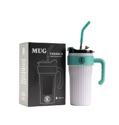 Mypiky mug termica 860 ml in acciaio con cannuccia glicine