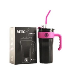 Mypiky mug termica 860 ml in acciaio con cannuccia nera