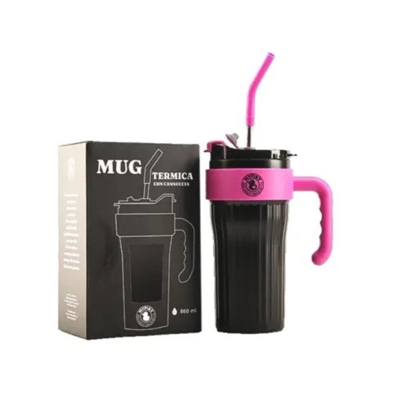 Mypiky mug termica 860 ml in acciaio con cannuccia nera Mypiky mug termica 860 ml in acciaio con cannuccia nera