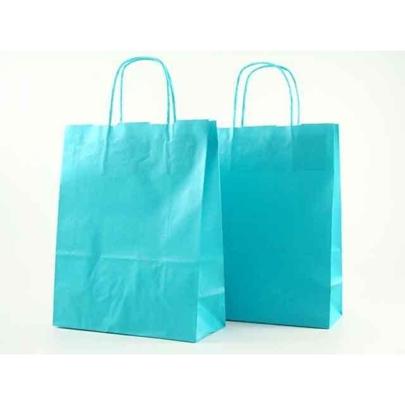 Mainetti Bags Shopper in carta kraft 54x14x45 cm manici a cordino ritorto azzurro confezione 10 pezzi