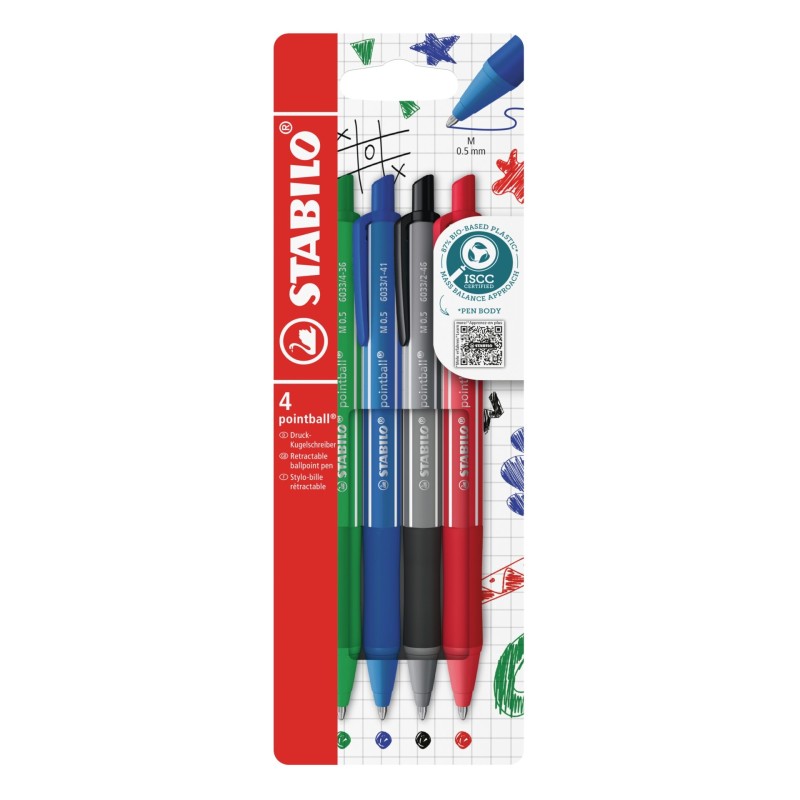 Stabilo Pointball Colorful penna a sfera a scatto 0,5 mm astuccio 4 colori assortiti 6033/4