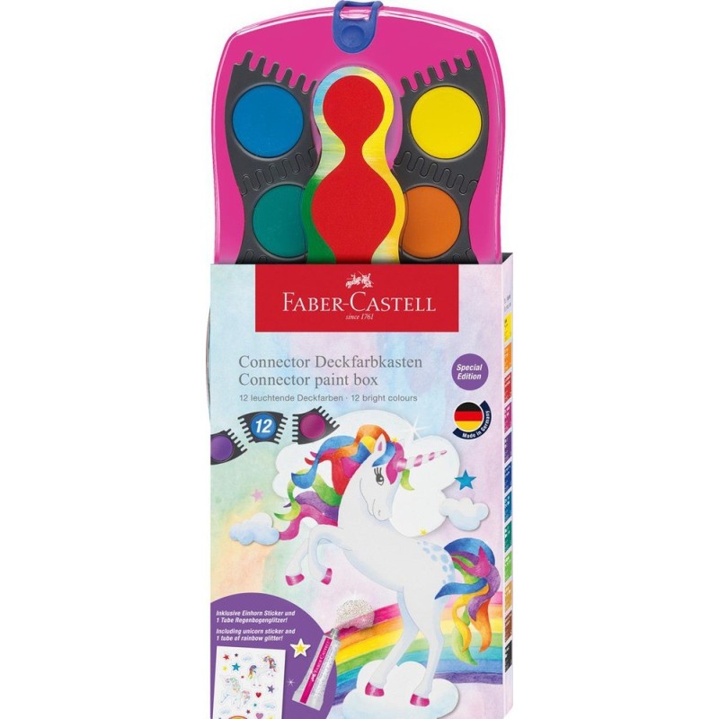 Faber Castell Faber-Castell Connector acquerelli Unicorn 12 colori con tubetto glitter e stickers