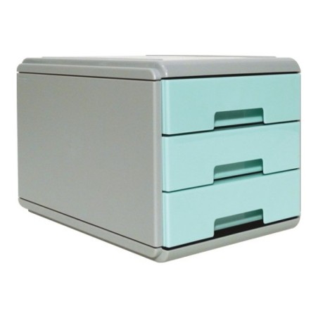Mini Cassettiera Arda Keep Colour Pastel - 17 x 25,4 x 17,7 cm, Corpo Grigio con Cassetti Azzurri 19P3PPASBL