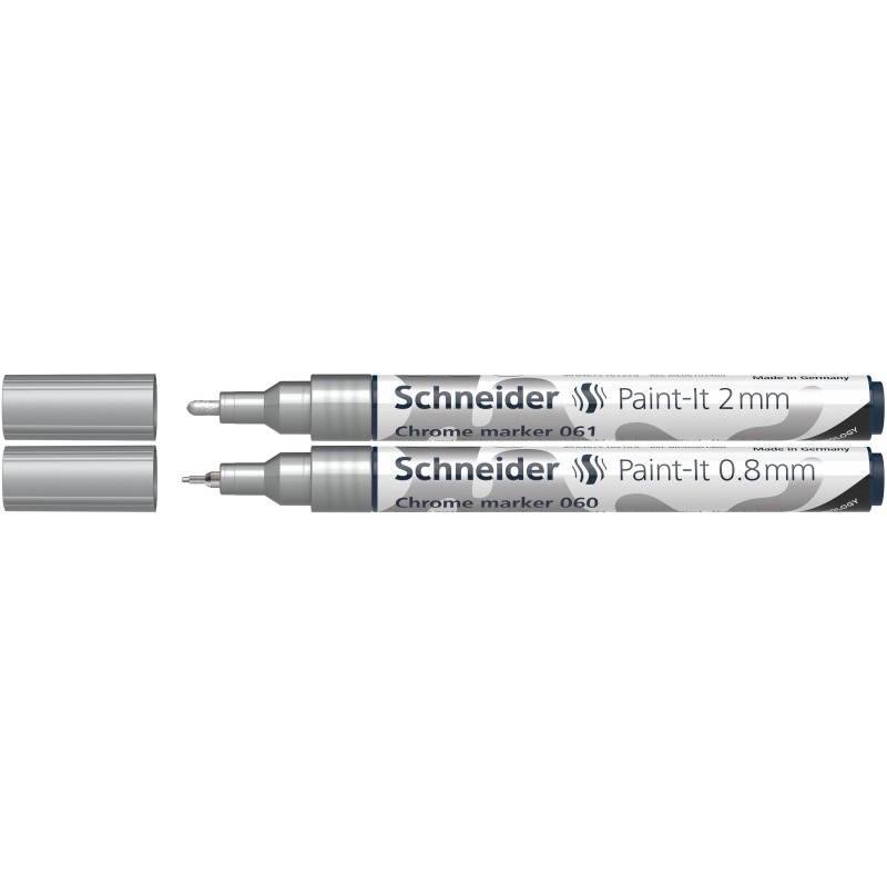 Schneider Paint-It Chrome marker 060 e 061 effetto specchio punte 0,8 e 2 mm – astuccio 2 pezzi ML06011501 Schneider Paint-It Chrome marker 060 e 061 effetto specchio punte 0,8 e 2 mm – astuccio 2 pezzi ML06011501