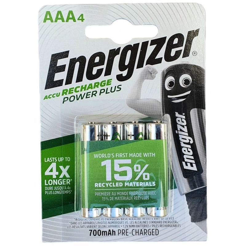 Energizer Power Plus pile ministilo AAA ricaricabili NiMH 700 mAh 1,2 V – blister 4 pezzi Energizer Power Plus pile ministilo AAA ricaricabili NiMH 700 mAh 1,2 V – blister 4 pezzi
