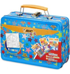 BIC Kids valigetta colori in metallo Lunch Box con pennarelli magici, pastelli a olio e colle glitter 9420991