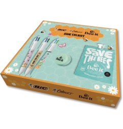 BIC 4 Colours Save the Bees cofanetto regalo 3 penne a sfera 4 colori + crema mani e corpo Bee it 50 ml 303440