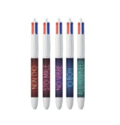 BIC 4 Colours Webboh penna a sfera a scatto 4 colori fusti con frasi assortite – confezione 5 pezzi