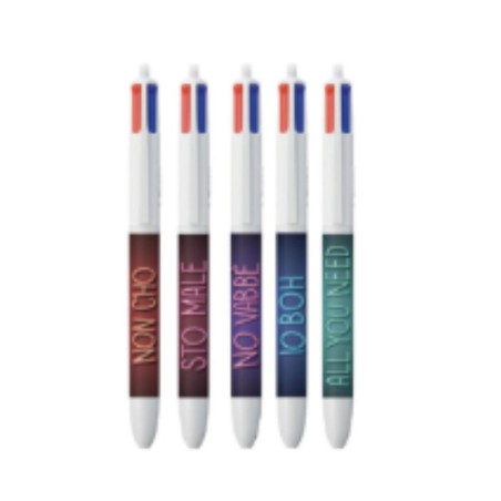 BIC 4 Colours Webboh penna a sfera a scatto 4 colori fusti con frasi assortite – confezione 5 pezzi