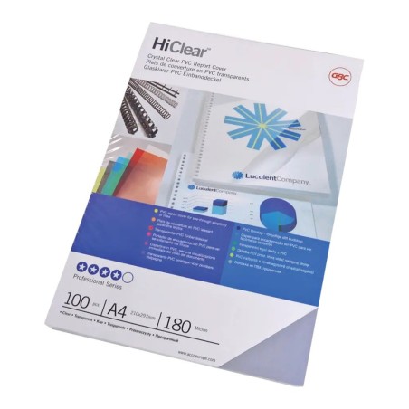 ACCO GBC HiClear copertine per rilegatura A4 in PVC trasparente 180 micron – confezione 100 pezzi CE011880E