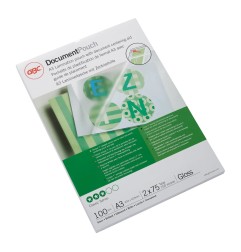 ACCO GBC DocumentPouch pouches per plastificazione A3 2x75 micron lucide – confezione 100 pezzi 3200745