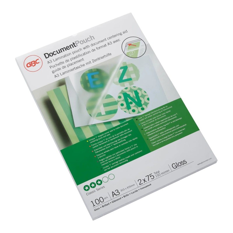 ACCO GBC DocumentPouch pouches per plastificazione A3 2x75 micron lucide – confezione 100 pezzi 3200745