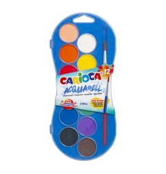 Carioca acquerelli in pastiglia 12 colori con custodia in plastica 42404