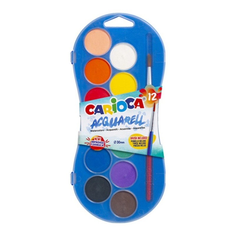 Carioca acquerelli in pastiglia 12 colori con custodia in plastica 42404 Carioca acquerelli in pastiglia 12 colori con custodia in plastica 42404