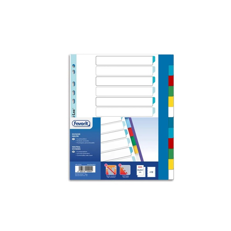 Favorit divisori Maxi A4 23x29,7 cm in PPL 12 colori 132502 Favorit divisori Maxi A4 23x29,7 cm in PPL 12 colori 132502