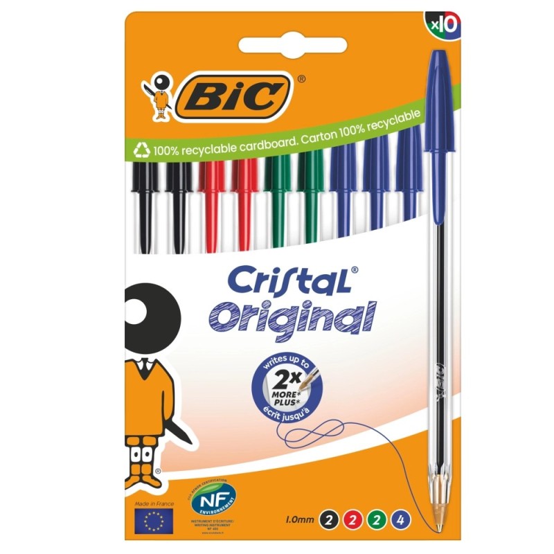 BIC Cristal Original penna a sfera colori assortiti punta media 1.0 mm – 10 pezzi 516354