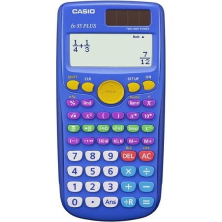 Casio FX-55 PLUS calcolatrice scientifica 240 funzioni, display naturale, frazioni, solare e batteria, blu