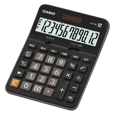 Casio DX-12B calcolatrice da tavolo 12 cifre, display extra large, solare e batteria, nera
