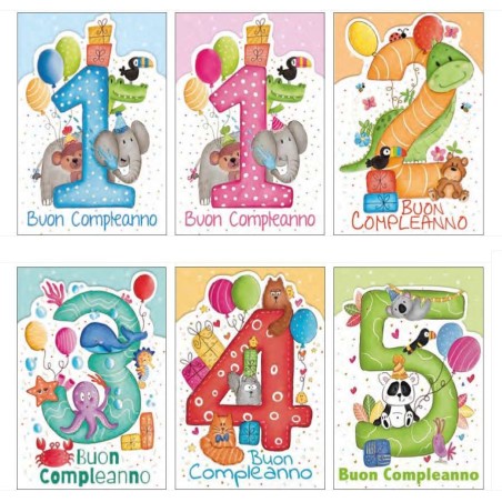 Cecami biglietti Buon Compleanno bimbi da 1 a 5 anni, confezione da 12 pezzi assortiti – FA00138BC/12