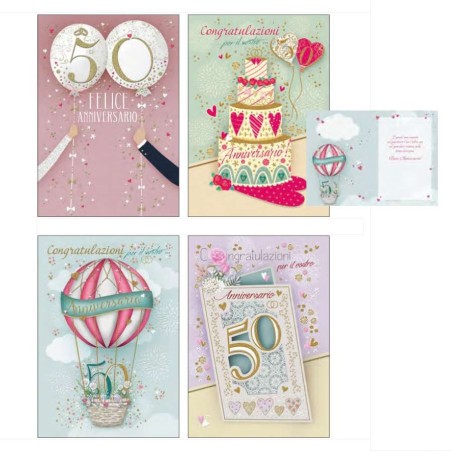 Cecami biglietti Felice Anniversario 50°, confezione da 12 pezzi assortiti con busta – FE10151FA/12