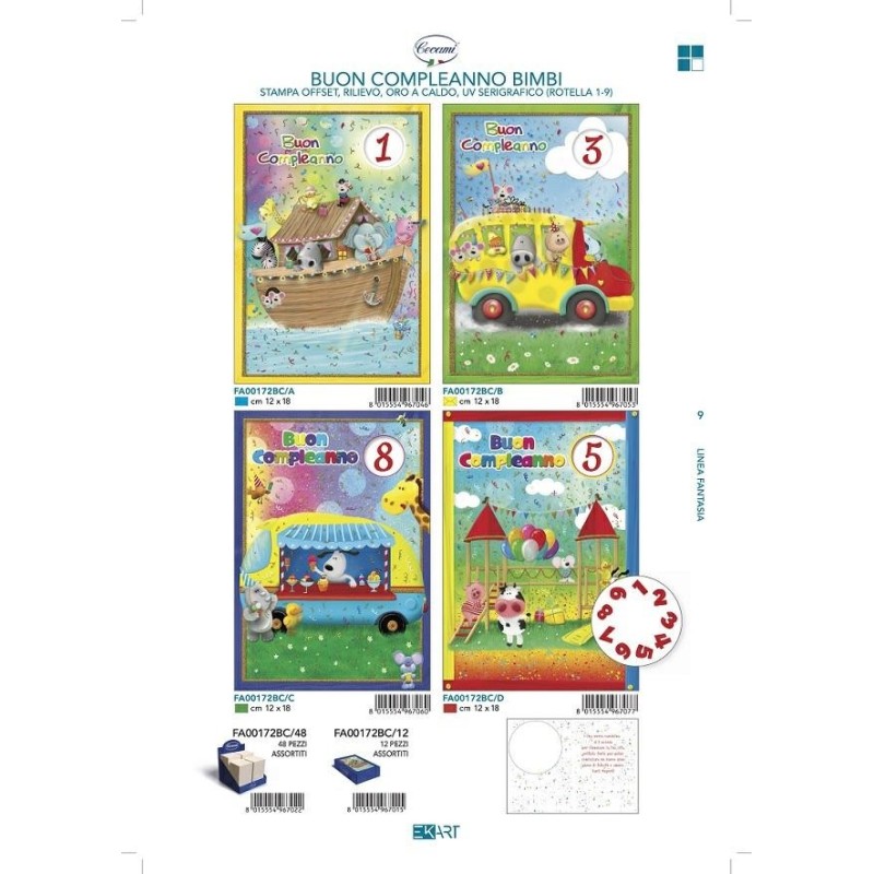 Cecami biglietti Buon Compleanno bimbi con rotella 1-9, 12 pezzi assortiti – FA00172BC/12 Cecami biglietti Buon Compleanno bimbi con rotella 1-9, 12 pezzi assortiti – FA00172BC/12