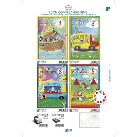 Cecami biglietti Buon Compleanno bimbi con rotella 1-9, 12 pezzi assortiti – FA00172BC/12