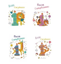 Cecami biglietti Buon Compleanno 1° anno, 12 pezzi assortiti – FA00174BC/12