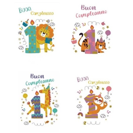 Cecami biglietti Buon Compleanno 1° anno, 12 pezzi assortiti – FA00174BC/12