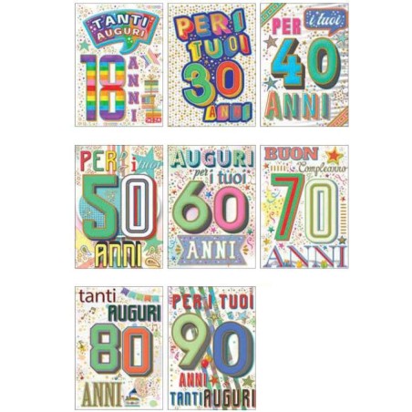 Cecami biglietti I Migliori Anni compleanno da 18 a 90 anni, 12 pezzi assortiti con busta – FA00179BC/12