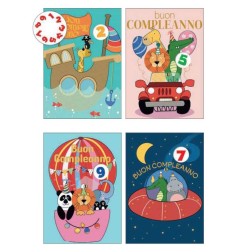 Cecami biglietti Buon Compleanno bimbi con rotella 1-9 FA00196BC, 12 pezzi assortiti con busta – FA00196BC/12
