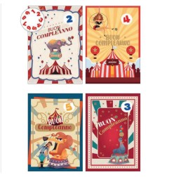Cecami biglietti Buon Compleanno bimbi con rotella 1-9 Circo, 12 pezzi assortiti con busta – FA00198BC/12
