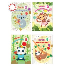 Cecami biglietti Buon Compleanno bimbi con rotella 1-9 Jungle, 12 pezzi assortiti con busta – FA00199BC/12