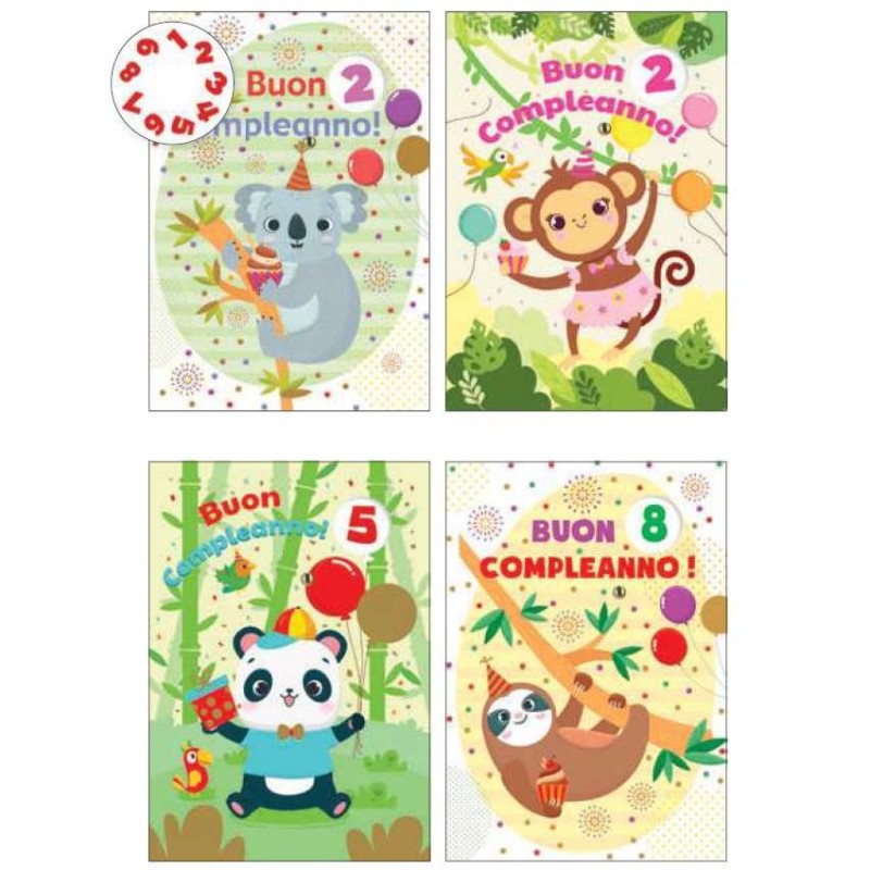 Cecami biglietti Buon Compleanno bimbi con rotella 1-9 Jungle, 12 pezzi assortiti con busta – FA00199BC/12 Cecami biglietti Buon Compleanno bimbi con rotella 1-9 Jungle, 12 pezzi assortiti con busta – FA00199BC/12