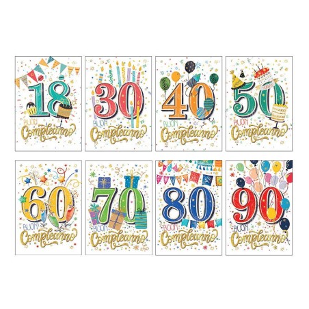 Cecami biglietti I Migliori Anni compleanno da 18 a 90 anni, 12 pezzi assortiti con busta – FA00206BC/12
