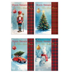 Cecami biglietti Buon Natale Tartan assortiti rilievo, oro e UV serigrafico, 12 pezzi con busta – NA50178BN/12