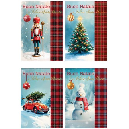 Cecami biglietti Buon Natale Tartan assortiti rilievo, oro e UV serigrafico, 12 pezzi con busta – NA50178BN/12