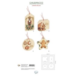 Cecami chiudipacco di Natale singoli con cordino e oro a caldo NA50194CP, 100 pezzi in 4 soggetti – NA50194CP/100